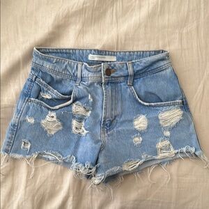 Zara Light Blue Distressed Jean Shorts